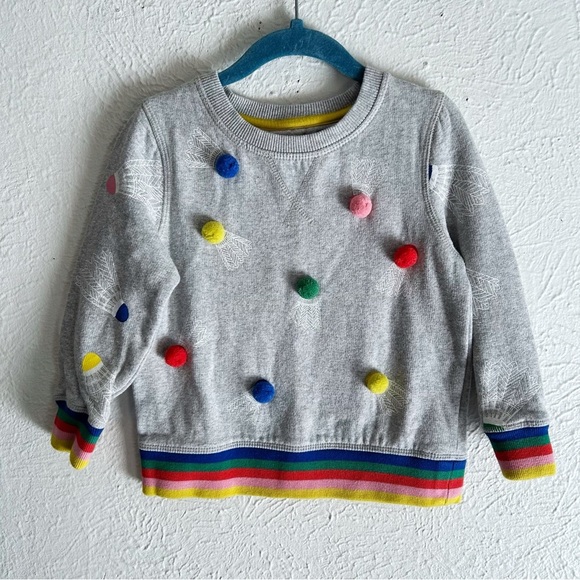 Mini Boden Girls POM POM Badminton Sweatshirt Grey Sz 3-4Y - Picture 1 of 6